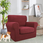 YEMYHOM Latest Checkered 2 Pieces Chair Covers for Living Room High Stretch Thickened Chair Slipcovers with Arms Elastic Armchair Sofa Couch Slipcover Protector (Wine Red), 31"-46"(1 Cushion)