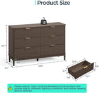 LINSY HOME Fluted 6 Drawer Double Dresser, 54" Wide Modern Chest of Drawers, Curved Profile Design, Mid Century Wood Dresser with Metal Handle for Bedroom, Living Room, Hallway, Entryway, Walnut
