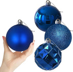 Royal Blue Set of XL (4.0") 4PCS Christmas Balls - Christmas Tree Decoration Ornaments Shatterproof Hanging Balls for New Year Easter Valentine Holiday Decorations