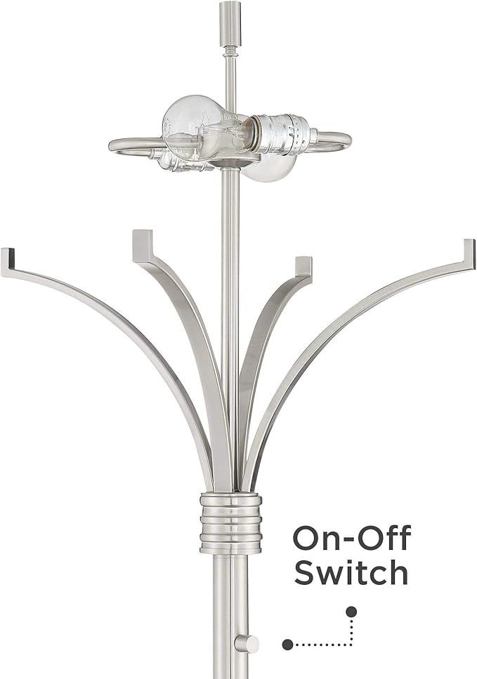 Possini Euro Design Candice Modern Standing Floor Lamp 64" Tall Brushed Nickel Dual Silver Organza White Linen Fabric Drum Shade Decor for Living Room Reading House Bedroom Home