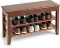 Shoe Storage Bench for Entryway - 3 Tier Shoe Rack for Front Door Entrance, Rubberwood Shoe Rack with Bench Height Adjustable, Entryway Bench with Shoe Storage for Any Room (Walnut, 31.5" W)
