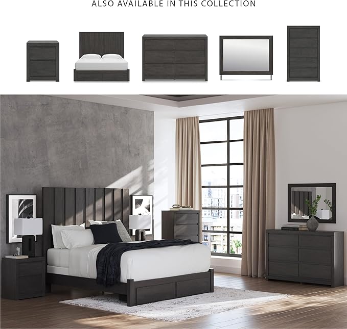 Signature Design by Ashley Parlayon Modern 6-Drawer Dresser and Mirror with Anti-Tipping Restraint, Black