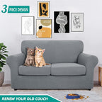 YEMYHOM Latest Checkered 3 Pieces Couch Covers for 2 Cushion Couch High Stretch Thickened Love Seat Sofa Cover for Dogs Pets Elastic Loveseat Slipcover Protector (Light Gray), 55"-69"(2 Cushions)
