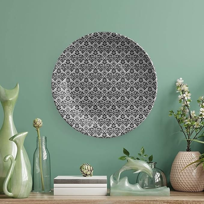 XISUNYA 8 Inch Decorative Plate, Victorian Ceramic Stoneware, Antique Ancient Swirls and Flowers Print Ceramic Wall Hanging for Fine Dining Upscale Events, Dinner Parties, Weddings, Catering