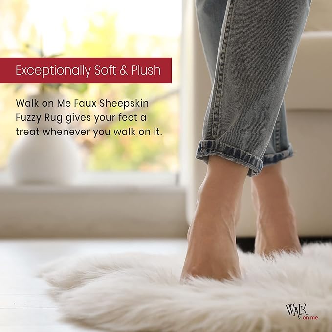 Silky Soft Faux Fur Rug, 5 ft. x 7 ft. White Fluffy, Made in France, Sheepskin, Shaggy Rug for Living Room, Bedroom, Kid's Room, or Nursery, Home Décor Accent with with Non-Slip Backing