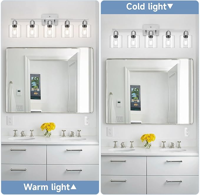 Modern Brushed Nickel 5 Light Bathroom Vanity Light, 31 inch Bathroom Lights Fixtures, Vanity Lights for Mirror Kitchen Living Room Hallway Cabinet Porch