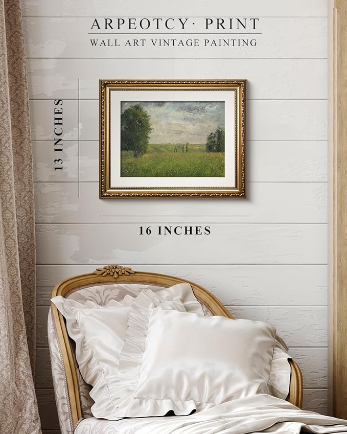 ARPEOTCY Vintage Gold Framed Wall Art Decor, 13x16 inch Wildflower Grassland Landscape Paintings, Vintage Room Decor, Classic Canvas Prints Antique Pictures Frame Victorian Wall Art for Living Room