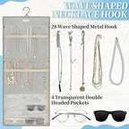 GMAK Hanging Jewelry Organizer with Hanger Metal Hooks, Double-Sided Jewelry Holder Accessories Organizer Storage Roll for Jewelry, Earrings, Bracelets, Necklaces, Rings - Light Grey