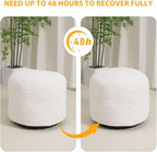 Round Stuffed Pouf Ottoman for Foot Rest, Faux Fur Poufs with Foam Chunk Filling, Storage Ottoman Pouf Foot Stool Cushion, 20 X 15 Inch Floor Chair for Living Room Bedroom Home Decor, White