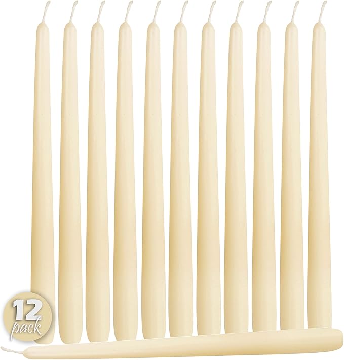 Hyoola 12 Pack Tall Taper Candles - 14 Inch Woolwhite Dripless, Unscented Dinner Candle - Paraffin Wax with Cotton Wicks - 12 Hour Burn Time