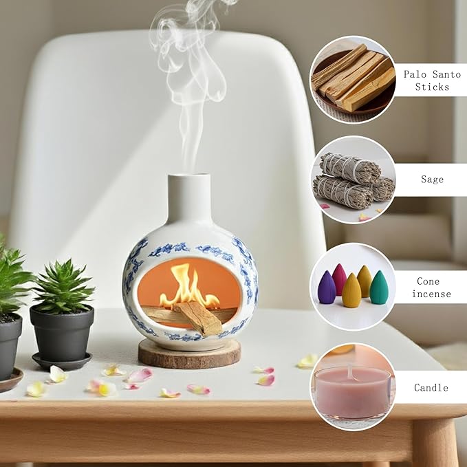 Palo Santo Holder,Ceramic Incense Burner,Sage Holder,Cone Incense Burner,Handcrafted Oriental Mini Chimney, Enhances The Spiritual Power During Meditation, Essential for Yoga and Spiritual Healing