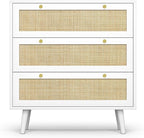 Anmytek White Dresser for Bedroom with 3 Drawers, Modern Wood 3 Drawer Dresser, White Chest of Drawer with Spacious Storage Rattan Dresser for Bedroom H0072
