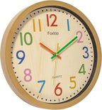 Foxtop Silent Kids Wall Clock 12 Inch Non-Ticking Battery Operated Colorful Childrens Clock for Classroom Playroom Nursery Bedrooms Kids Room School