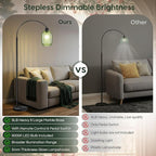 COTTHOS Glass Floor Lamp for Living Room, Modern Standing Lamp with Ribbed Glass Lampshade Marble Base, 68” Tall Lamp with Remote Control and Pedal Switch for Bedroom(6000K LED Bulb Included)