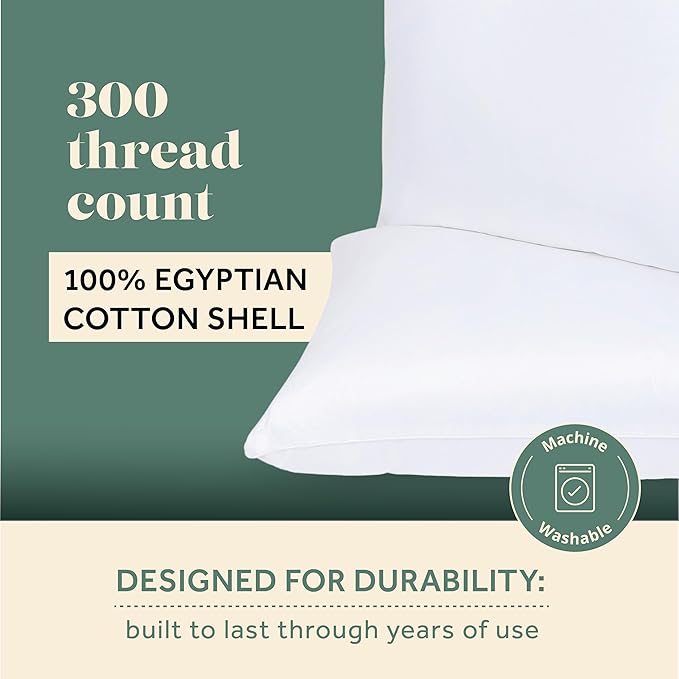 ComfyDown 50/50 Down Feather Blend ComfyDream Bed Pillow for Sleeping, Egyptian Cotton Cover, Made in USA, Twin Size (Twin)