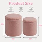 Round Ottoman with Storage Set of 2-Upholstered Sherpa Vanity Stool for MakeupMultifunctional Ottomans Coffee Table Padded Seat Foot Rest for LivingRoom&Bedroom(Sherpa Pink)