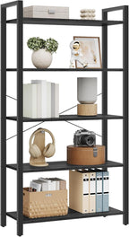VASAGLE 5-Tier Bookshelf, Bookcase with Steel Frame, Book Shelf for Living Room, Home Office, Study, 11.8 x 26 x 60.2 Inches, Industrial Style, Ebony Black and Ink Black ULLS061B56