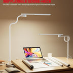 Honeywell HJ2 Gooseneck LED Desk Lamp with Clamp,3-Color Stepless Dimming.Flexible Metal Lamp Arm,CRI ≥ 97.Adjustable Small Desk Lamp for Home Office,Studying, Reading, Artists & Crafters（White）