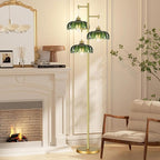 Gold Floor Lamp for Living Room Bedroom,Modern Floor Lamps with Unique Green Glass Shades,3 Lights Mid Century Tall Standing Lamp,Vintage Tree Flower Floor Lamp for Corner Office Reading