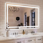 ISKM 55'' x 40'' LED Mirror for Bathroom Lighted Vanity Mirror for Wall Front Lights + Backlit LED Bathroom Mirror Anti-Fog Tempered Glass ETL Listed