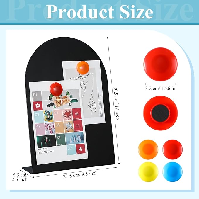Shimeyao 2 Pcs Black Magnetic Bulletin Board for Tabletops with 8 Magnets 12 x 8.5 Inch Memo Display Easel Stand for Home Office School Kitchen Table Supplies (Arched)