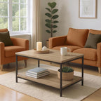Amazon Basics Rectangular Coffee Table with Bottom Shelf, Living Room Center Table, Wooden, 19.9" D x 31.5" W x 16.5" H
