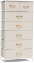 Crestlive Products Vertical Dresser Storage Tower - Sturdy Steel Frame, Wood Top, Easy Pull Fabric Bins, Wood Handles - Organizer Unit for Bedroom, Hallway, Entryway, Closets - 7 Drawers (Beige)