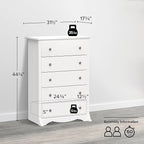 Prepac Sonoma Superior 5-Drawer Dresser for Bedroom - Spacious and Stylish Chest of Drawers, Measuring 17.75"D x 31.5"W x 44.75"H, In White Finish
