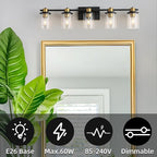 LOUSACE 5 Light Bathroom Vanity Light Black and Gold Bathroom Lighting Fixtures Over Mirror with Clear Glass, Brushed Gold Socket Wall Vanity Lighting Fixtures for Bedroom Living Room