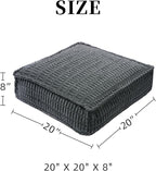 Unstuffed Pouf Ottoman Cover Soft Storage Extra Seat Farmhouse Comfortable Bohemian Poufs Accent Footrest 20x20x8 Inches for Living Room Bedroom Study Nook (Gray A, Square)