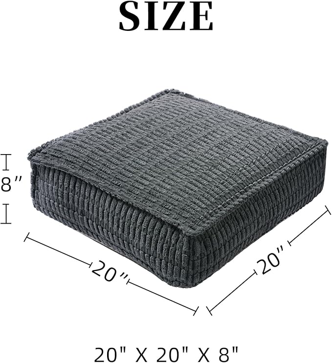 Unstuffed Pouf Ottoman Cover Soft Storage Extra Seat Farmhouse Comfortable Bohemian Poufs Accent Footrest 20x20x8 Inches for Living Room Bedroom Study Nook (Gray A, Square)