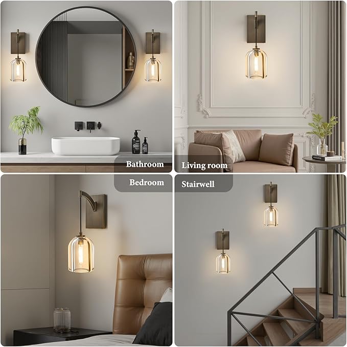 Crystal Brass Hemisphere Wall Sconce - Luxury Antique Brushed Lighting Fixture with K9 Crystals Cloche - Modern Gold Sconces - Dimmable Indoor Hanging Light for Bathroom Living Room Stair