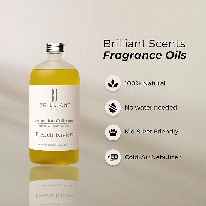 Brilliant Scents French Riviera Fragrance Oil 500ml - Premium Diffuser Oil for Home, Office, Hotels - Long Lasting, Plant-Based, Meets IFRA Standards, USA-Made - Blood Orange, Jasmine, Tonka Bean