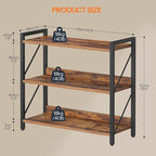 HOOBRO Bookshelf, 3-Tier Industrial Bookcase, Book Shelf Storage Organizer, Bookshelf with Metal Frame for Living Room, Bedroom, Home Office, Kitchen, Rustic Brown and Black BF718SJ01