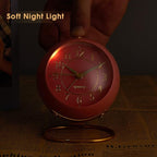 Metal Desk Alarm Clock, Retro Bedroom Table Vintage Analog Alarm Clock, Silent Non-Ticking Gold Clock, Bedside Décor(Sweet Pink)