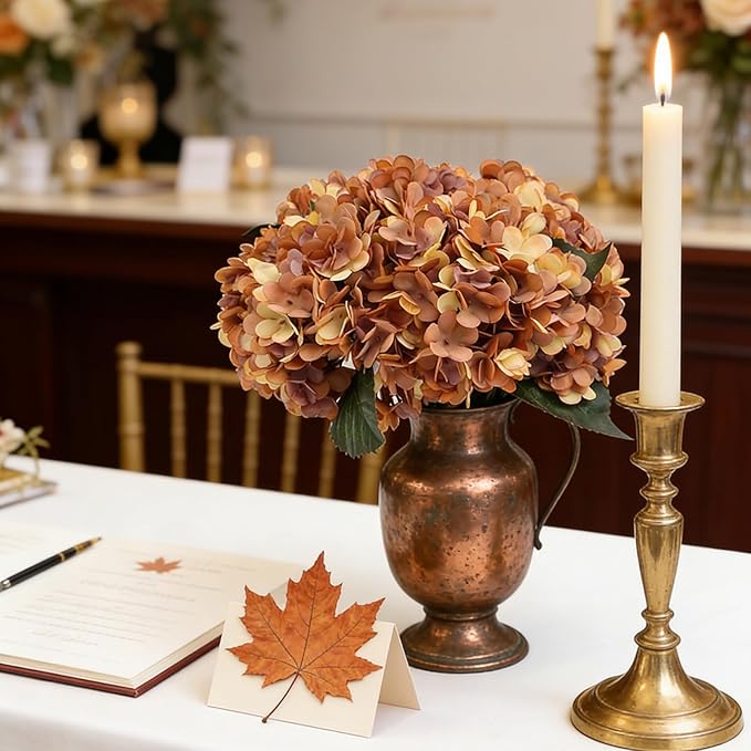 Kimura's Cabin 6Pcs Faux Hydrangea Flowers Vintage Artificial Silk Hydrangeas Flowers with Stems Fake Hydrangea Bouquets for Autumn Farmhouse Home Wedding Table Center Decoration（Autumn Yellow