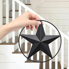 JoyEvy 9.5" Black Barn Star Wall Decor, Metal Stars for Outside or Inside of House, Iron Texas Stars Rustic Vintage Western Country Home Farmhouse Wall Art Decorations