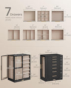 SONGMICS Jewelry Box 360° Rotating, Jewelry Storage Case with 7 Drawers, Jewelry Organizer, Glass Window, Spacious, Vertical Jewelry Storage, Open Design, Great Gift, Ink Black UJBC201B01