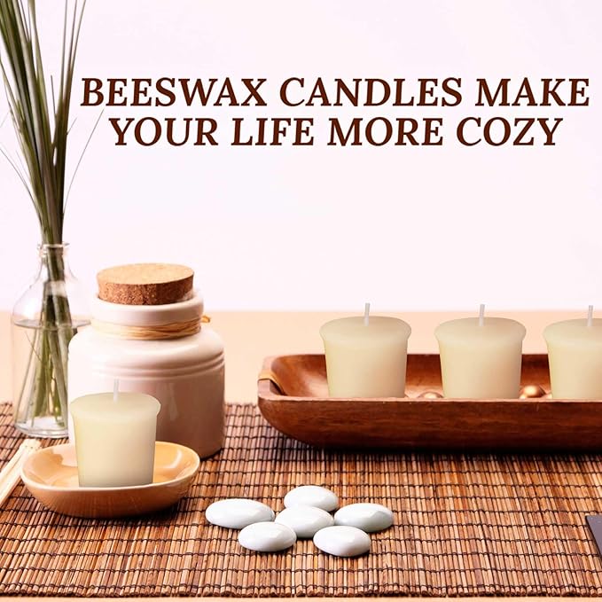 18PCS Beeswax Votive Candles Bulk, Pure Natural Beeswax - 15 Hour Burn Time, Unscented Handmade Candles for Church and Festival Decoration(Ivory)