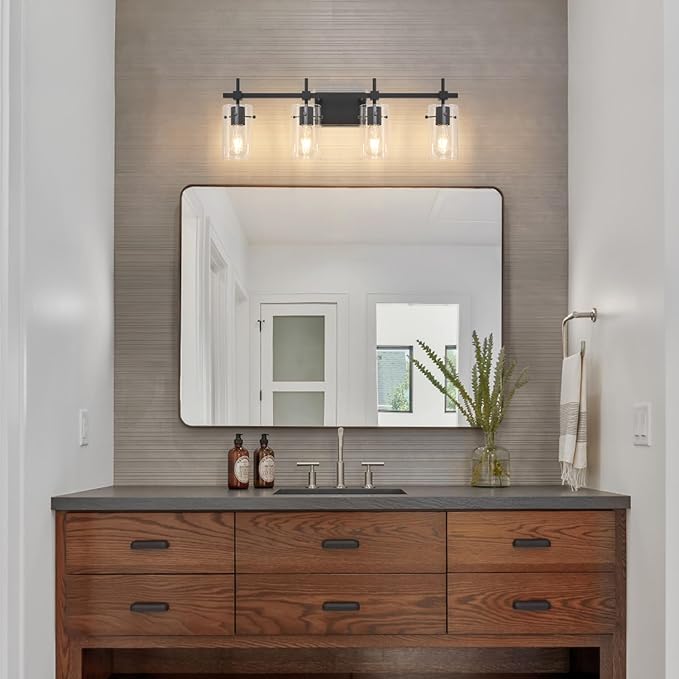 SOLFART 4 Lights Vanity Light Black Bathroom Vanity Lights Over Mirror Vanity Lights for Mirror Bathroom Light Fixture