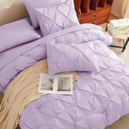 CozyLux Queen Comforter Set Lavender, 7 Pieces Pintuck Bed in A Bag, Premium Light Purple Comforter Queen Size, Pinch Pleat Bedding Sets with Comforter, Sheets, Pillowcases & Shams