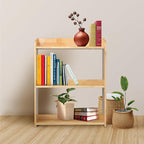 Pink Bookcase by Natural Wood, 4 Tier Bookshelf, Small Book Shelves Freestanding Display Storage Shelves. Open Bookshelf for Bedroom, Living Room and Office (Natural, 3 Tier Simple)