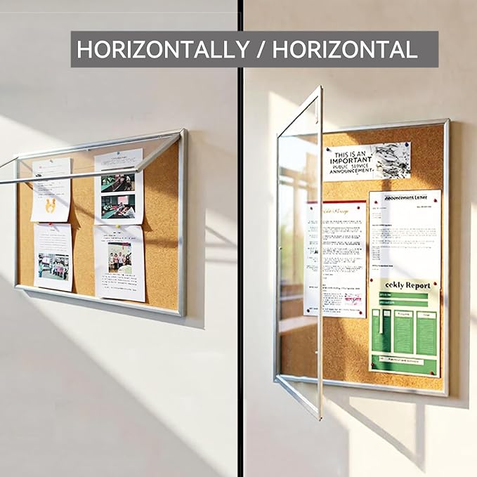 BIBOC EnclosedCork Bulletin Board 36x24 inch Lockable Cork Noticeboard Display Cases Tamperproof Notice Poster Memo Board with Class 1 Aluminum Frame (Cork, 24×36 inches)