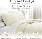 Southshore Fine Living, Inc. Twin XL Quilt Bedding Set, Soft Brushed Microfiber Bedspread Coverlet, Stain and Pet Hair Resistant Bedding, XL/Twin Size Quilt Set with 1 Pillow Sham, Cream