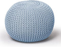 Urban Lifestyle Round Knit Pouf - Hand Woven Cotton, Light Blue