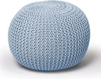 Urban Lifestyle Round Knit Pouf - Hand Woven Cotton, Light Blue
