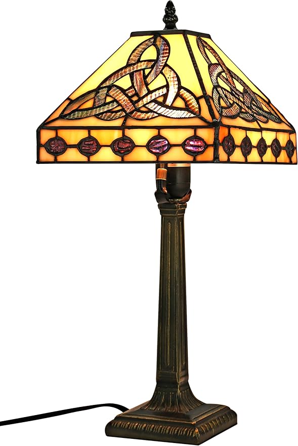KY&BOSAM Tiffany Style Table Lamp Irish Celtic 17500 Lumens Stained Glass Art Style Fairy Lamp Night Light Shade E26 Bulb Holder Metal Base ON Off Switch Home Office Memory Lamp St Patrick's Day Gift