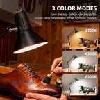 LED Desk Lamp Dimmable with Clamp, Eye-Caring Clip on Lights for Home Office, 3 Adjustable Color Temperature,Extra Tall Metal Swing Arm, High Intensity Clamp w/A19 E26 Bulb for Working Reading