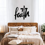 Faith Cross Metal Wall Sign, Faith Metal Wall Decor, Christian Cross Wall Decor, Religious Art Wall Decor, Spiritual Wall Art, Metal Wall Art, Wall Decor for Living room, Church (28"x25" | 70x64cm, White)
