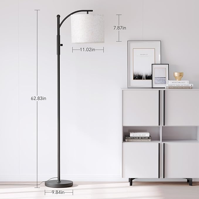SUNMORY Dimmable Arc Floor Lamps for Living Room, Stepless Dimming Modern Floor Lamp with 1000 Lumens Bulb, Metal Standing Lamp with Adjustable Hanging Lampshade, Tall Floor Lamps, Bedroom, Office